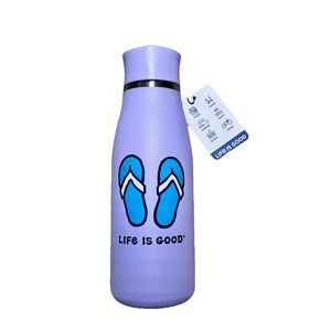 NWT Life is Good Stainless Steel 14 oz Water Bottle Purple Flip Flops Straw New